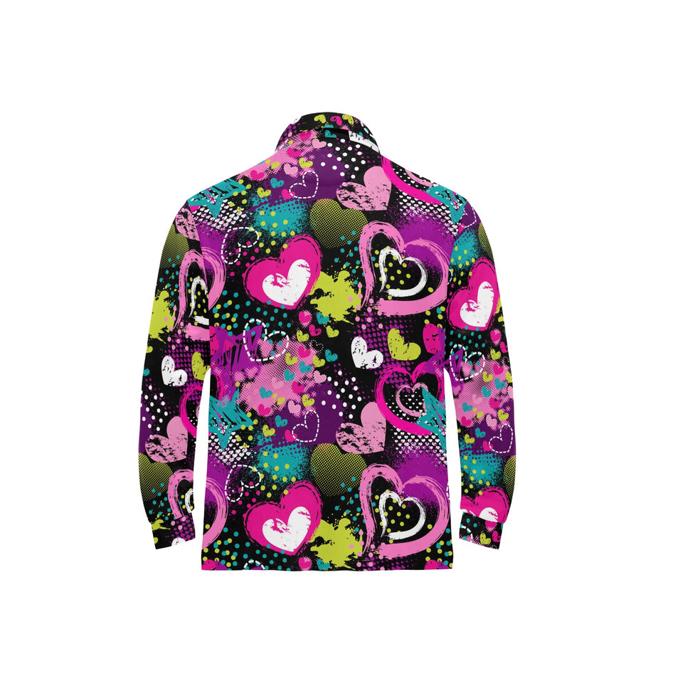 heart dot wave star creative design pattern Men's Long Sleeve Polo Shirt