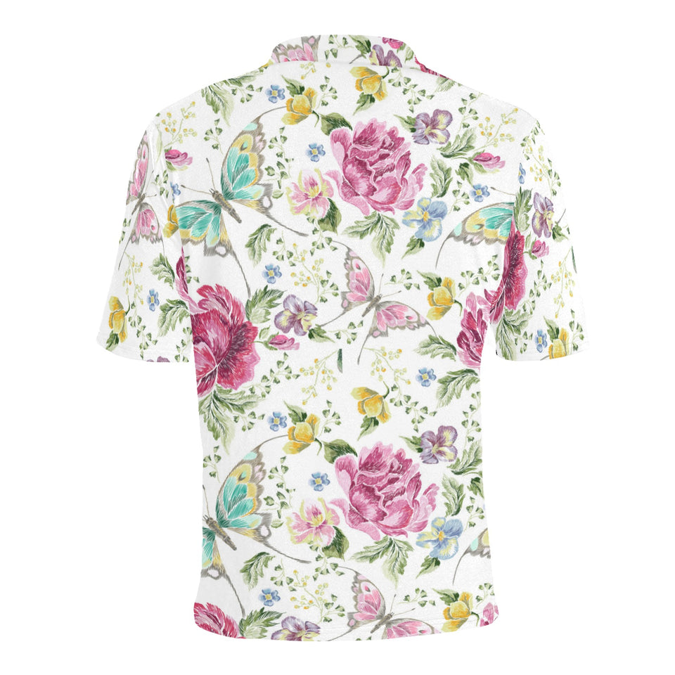 Hand drawn butterfly rose Men's All Over Print Polo Shirt