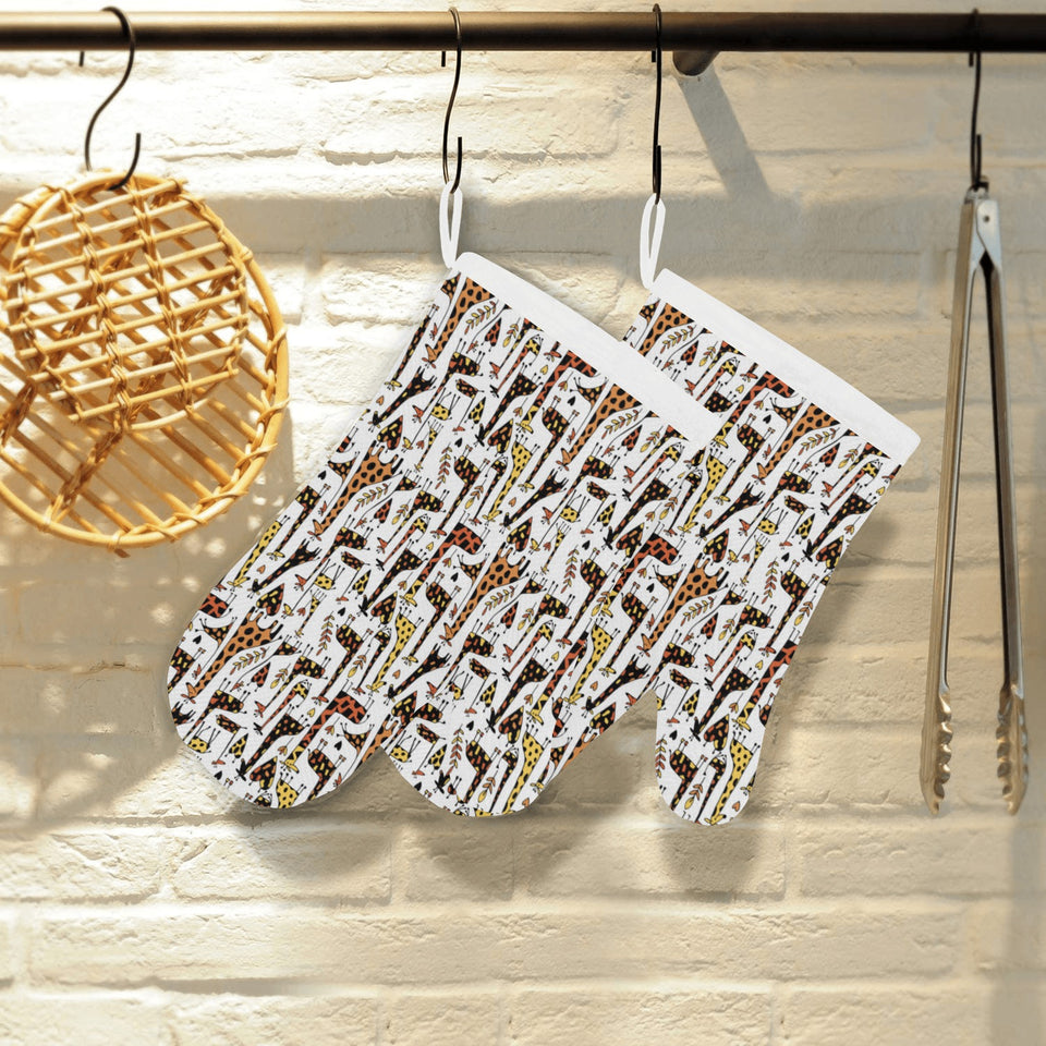 Giraffe Pattern Print Design 05 Heat Resistant Oven Mitts
