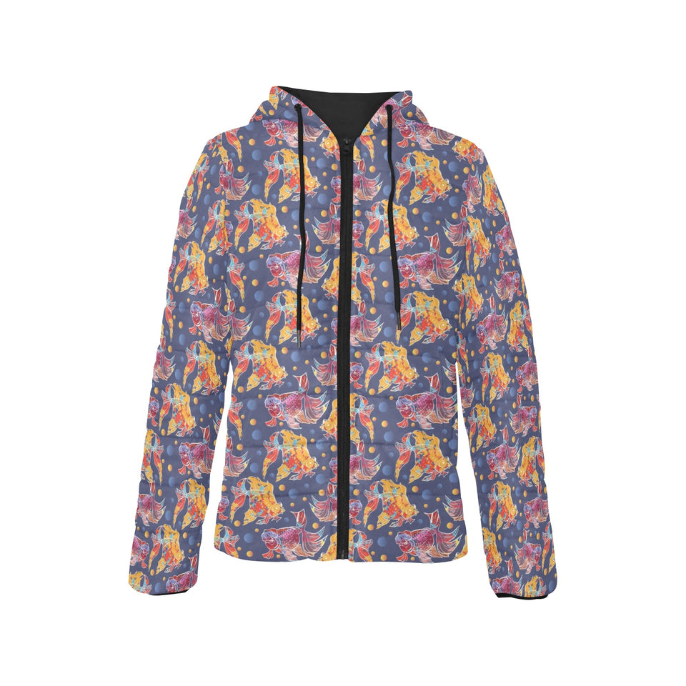 Goldfish Pattern Print Design 05 Women's Padded Hooded Jacket