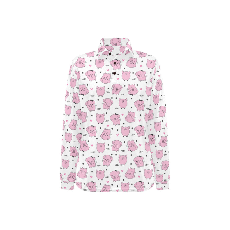 Pig Pattern Print Design 03 Women's Long Sleeve Polo Shirt