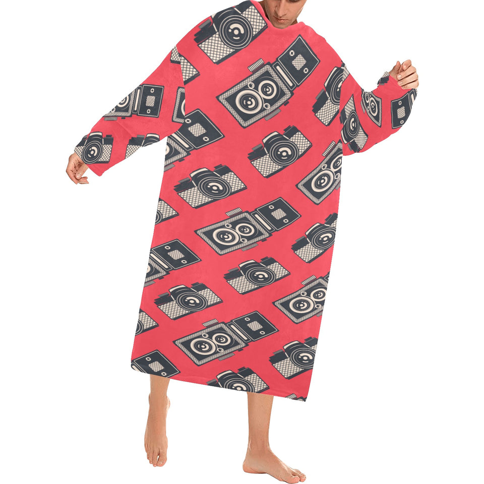 Camera Pattern Print Design 05 Blanket Robe with Sleeves