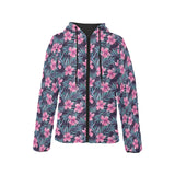 Hibiscus Pattern Print Design 05 Women's Padded Hooded Jacket