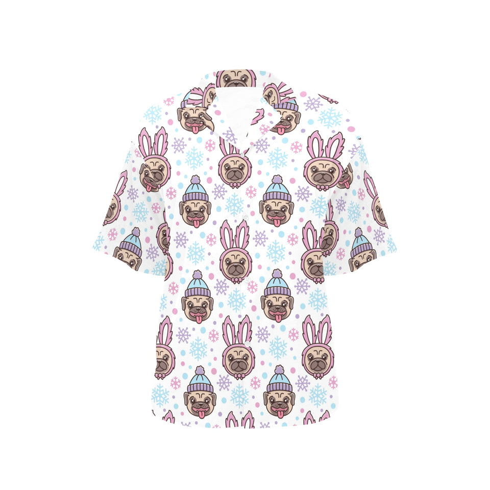 Cute pug hat rabbit costume pattern Women's All Over Print Hawaiian Shirt