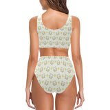 Cute cartoon frog baby pattern Chest Bowknot High Waisted Bikini Swimsuit