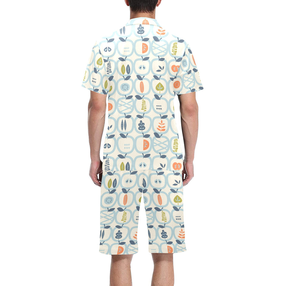 apples leaves pattern Men's V-Neck Short Pajama Set