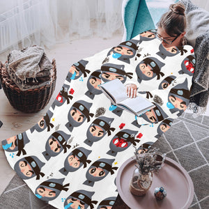 Cute ninja design pattern Blanket Robe with Sleeves