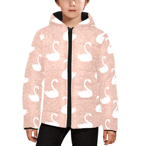 Swan flower light pink background Kids' Boys' Girls' Padded Hooded Jacket