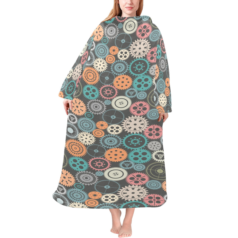 Gear Pattern Print Design 05 Blanket Robe with Sleeves