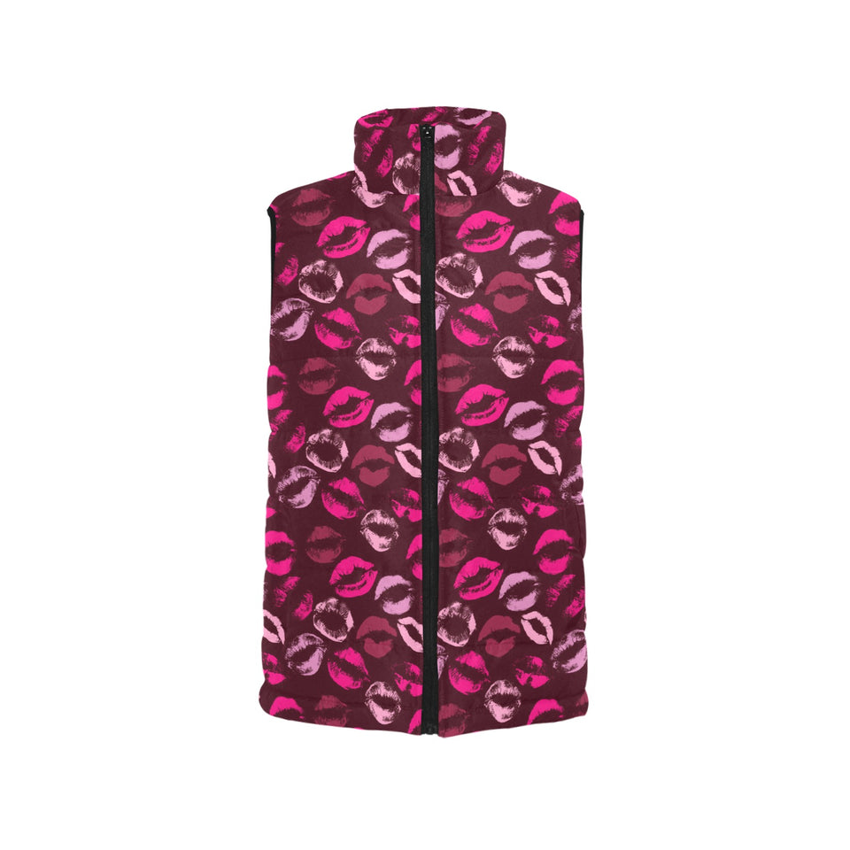 Lips Pattern Print Design 03 Women's Padded Vest