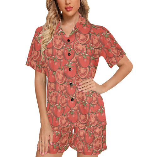 Red Tomato Pattern Women's V-Neck Short Pajama Set