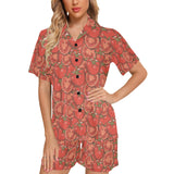 Red Tomato Pattern Women's V-Neck Short Pajama Set