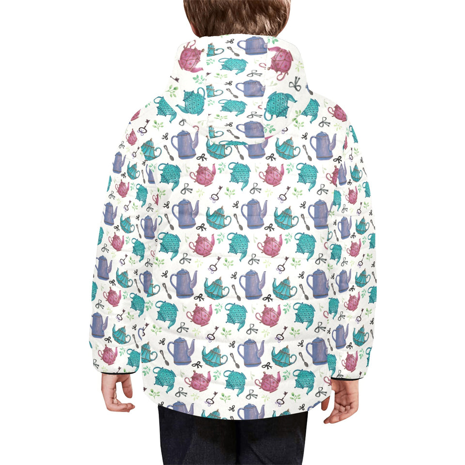 Tea pots Pattern Print Design 05 Kids' Boys' Girls' Padded Hooded Jacket