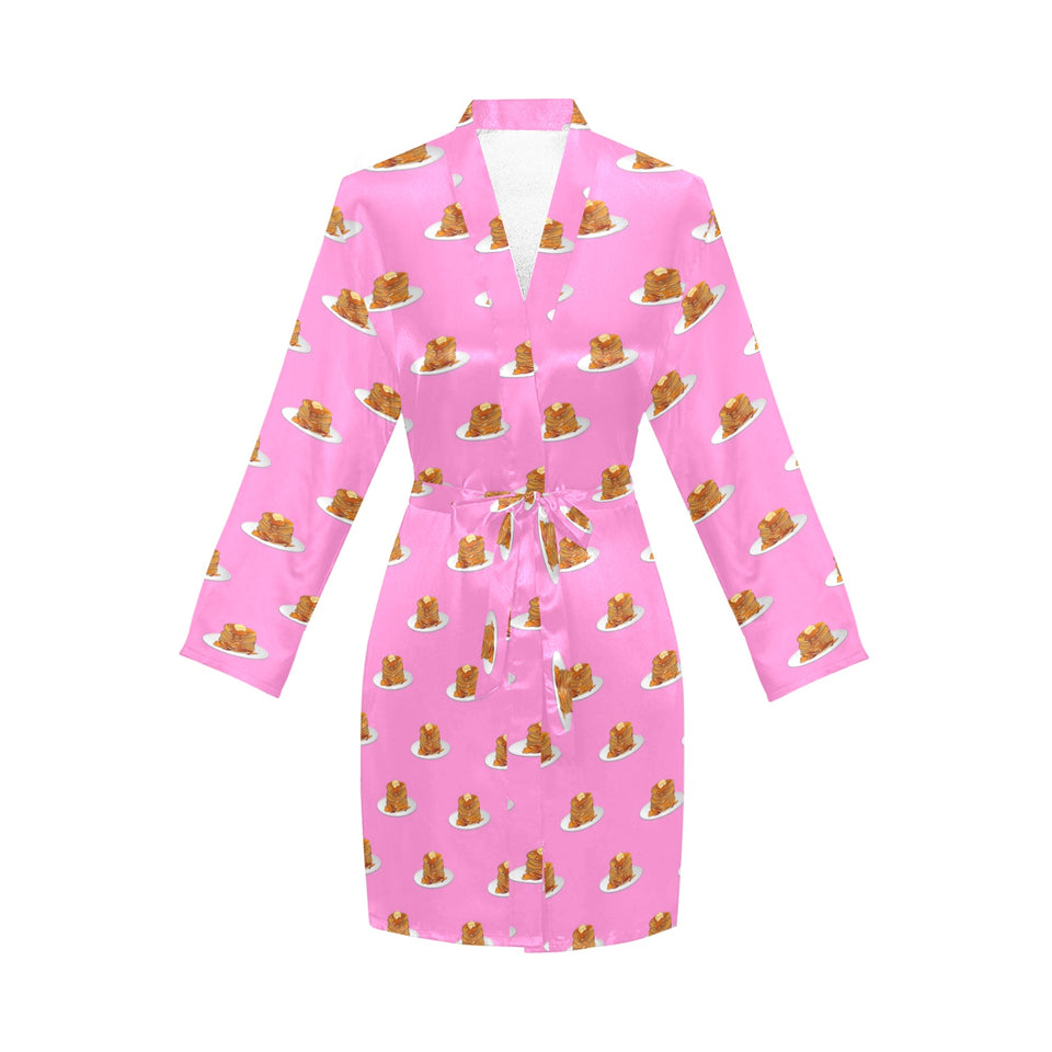 Pancake Pattern Print Design 04 Women's Long Sleeve Belted Night Robe