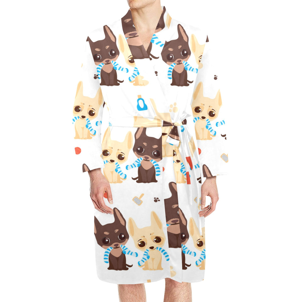 Cute Chihuahua dog pattern Men's Long Sleeve Belted Night Robe