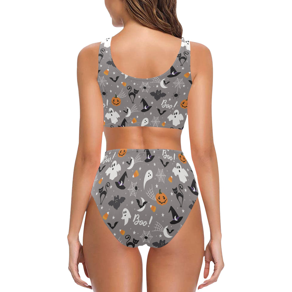 Halloween design pattern Chest Bowknot High Waisted Bikini Swimsuit