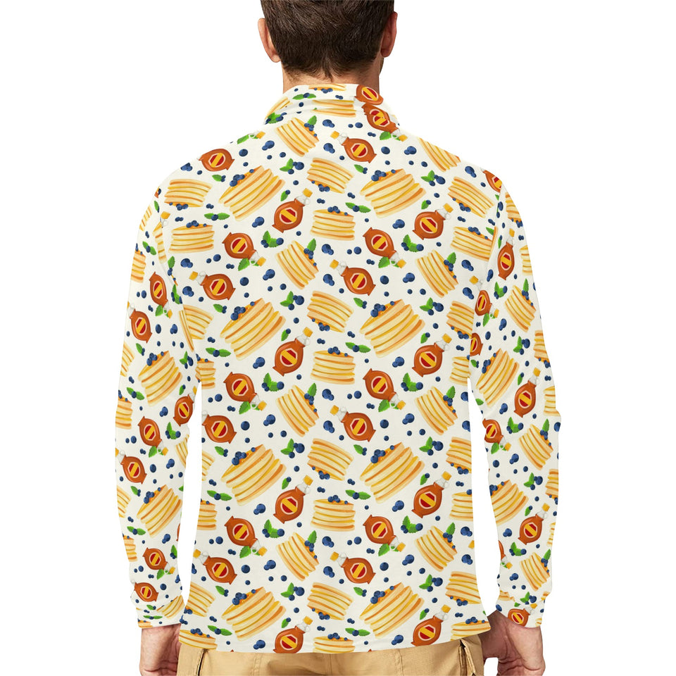 Pancake Pattern Print Design 02 Men's Long Sleeve Polo Shirt
