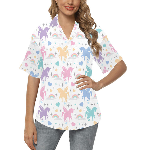 colorful unicorn rainbow heart pattern Women's All Over Print Hawaiian Shirt