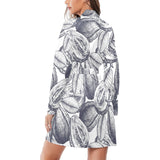 Guava tropical hand drawn pattern Women's Long Sleeve Belted Night Robe
