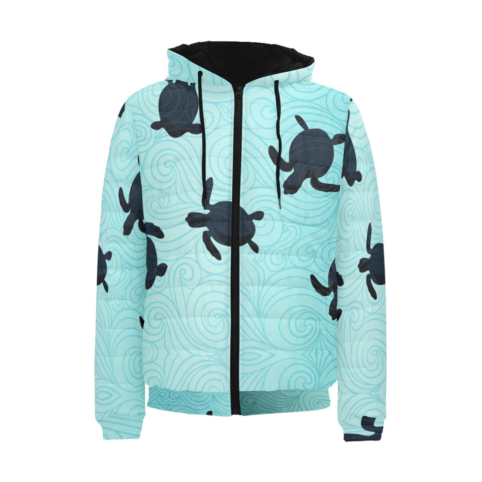 Sea turtle with blue ocean backgroud Men's Padded Hooded Jacket