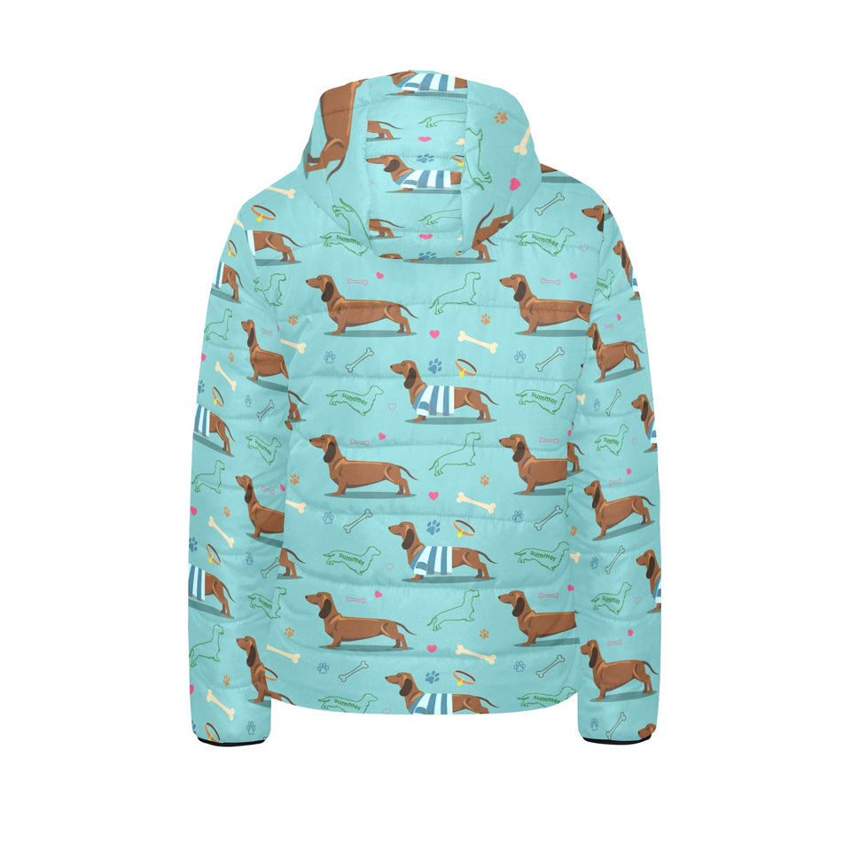 Dachshund decorative background Kids' Boys' Girls' Padded Hooded Jacket
