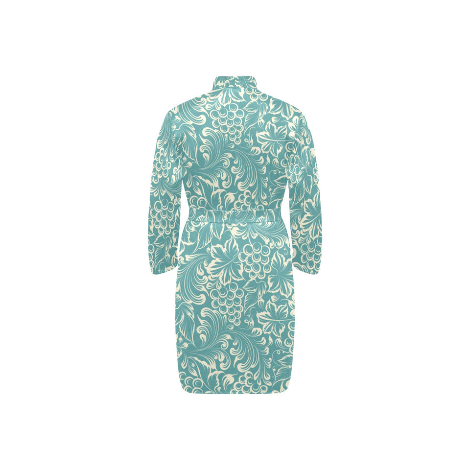 Classic Hand drawn Grape pattern Men's Long Sleeve Belted Night Robe