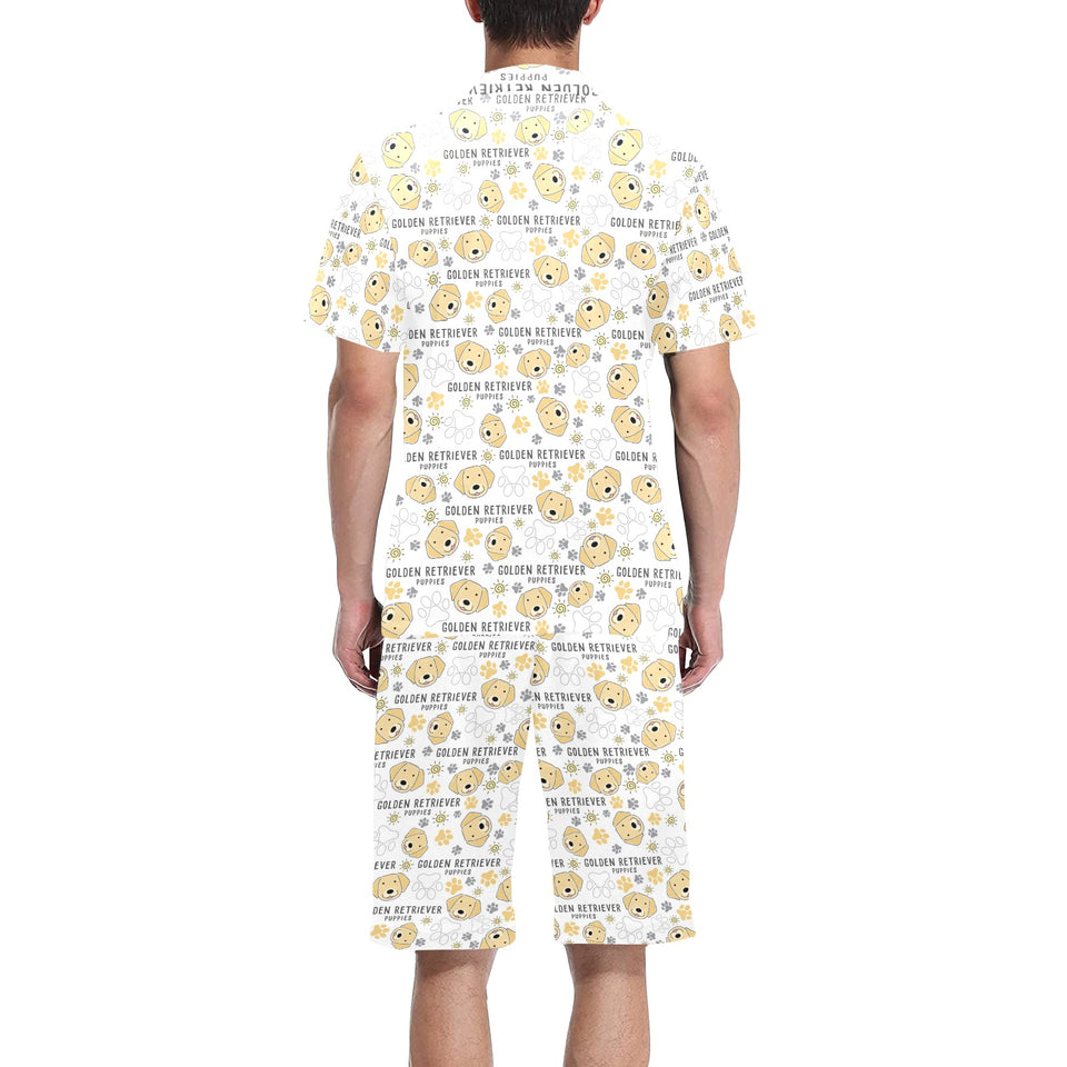 Golden Retriever Pattern Print Design 04 Men's V-Neck Short Pajama Set