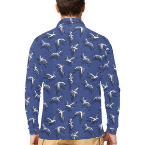 Seagull Pattern Print Design 03 Men's Long Sleeve Polo Shirt