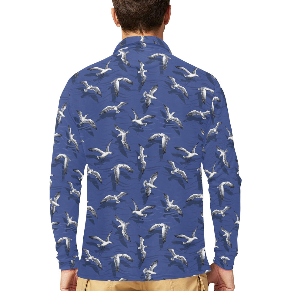Seagull Pattern Print Design 03 Men's Long Sleeve Polo Shirt