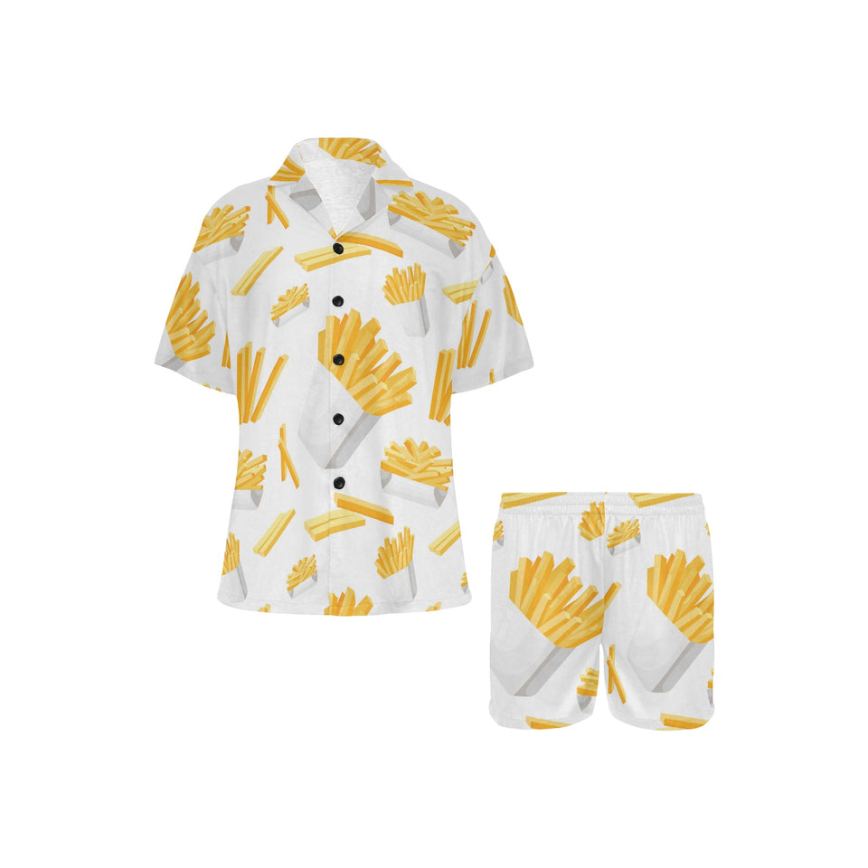 French fries white paper box pattern Women's V-Neck Short Pajama Set