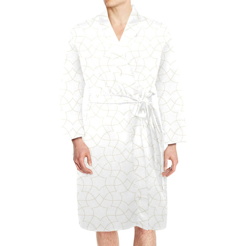 arabic white pattern Men's Long Sleeve Belted Night Robe