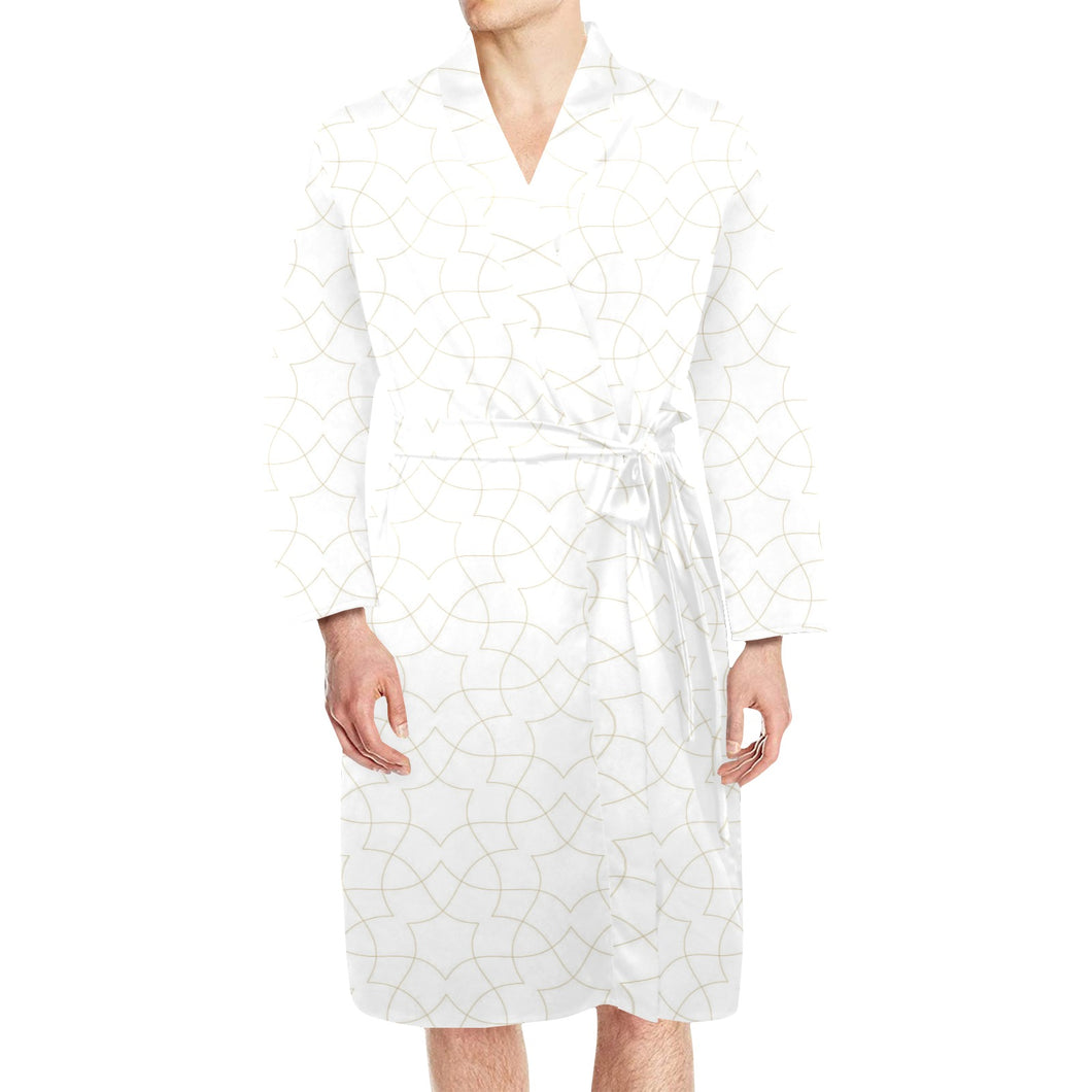 arabic white pattern Men's Long Sleeve Belted Night Robe