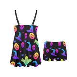 Colorful halloween background Chest Sexy Pleated Two Piece Swim Dress