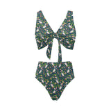 Pelican Pattern Print Design 05 Chest Bowknot High Waisted Bikini Swimsuit