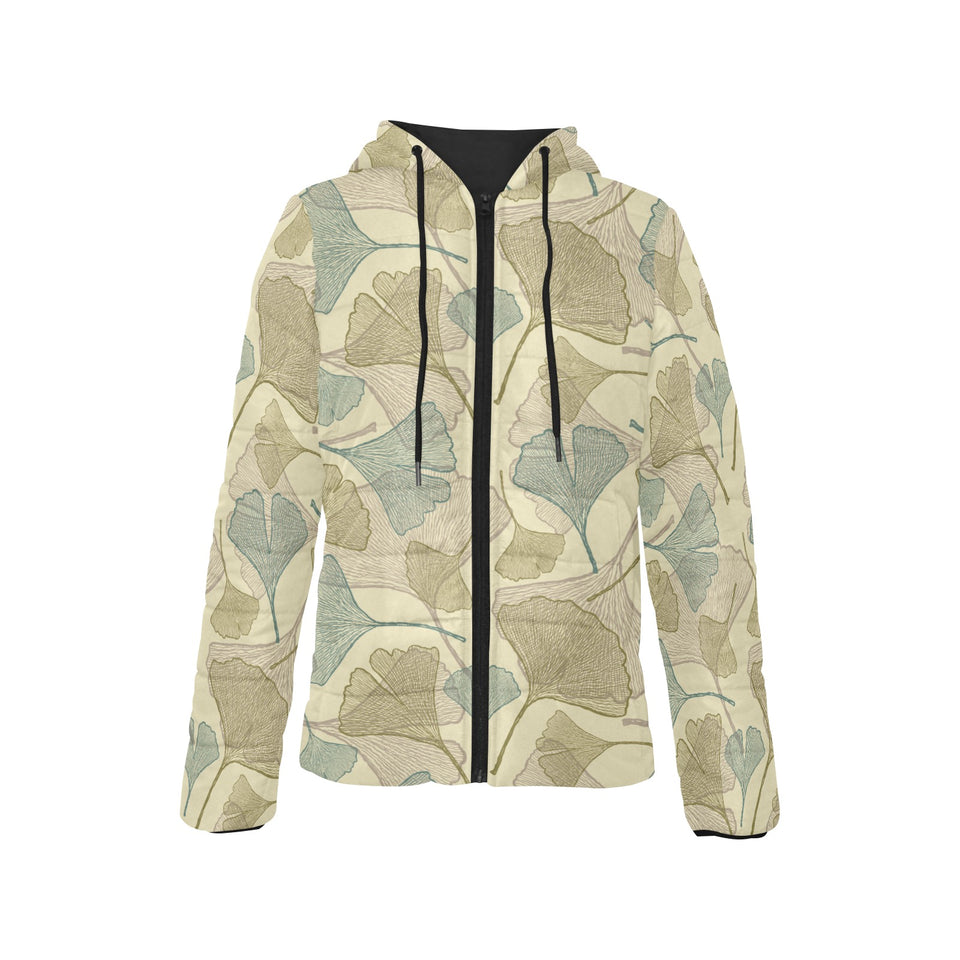 Ginkgo leaves design pattern Women's Padded Hooded Jacket