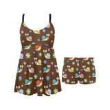 Snail Pattern Print Design 03 Chest Sexy Pleated Two Piece Swim Dress