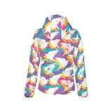 Colorful crow illustration pattern Women's Padded Hooded Jacket