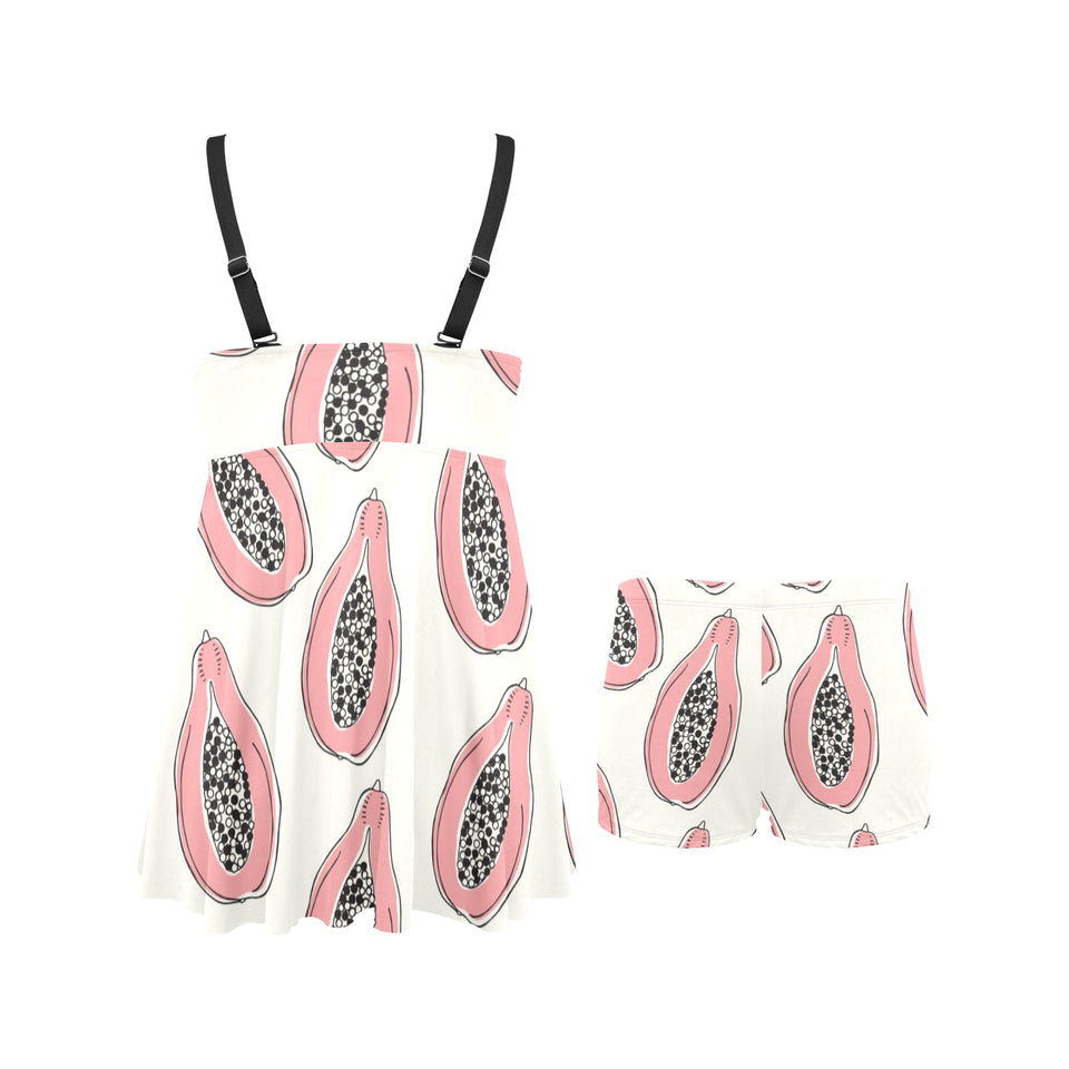 papaya pattern Chest Sexy Pleated Two Piece Swim Dress