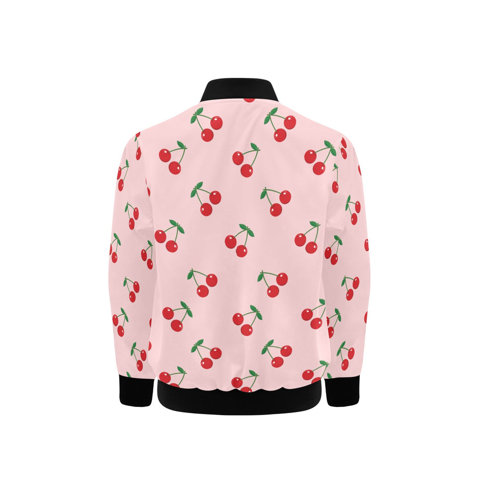 cherry pattern pink background Kids' Boys' Girls' Bomber Jacket