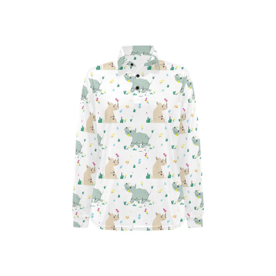 Cute Rhino pattern Women's Long Sleeve Polo Shirt