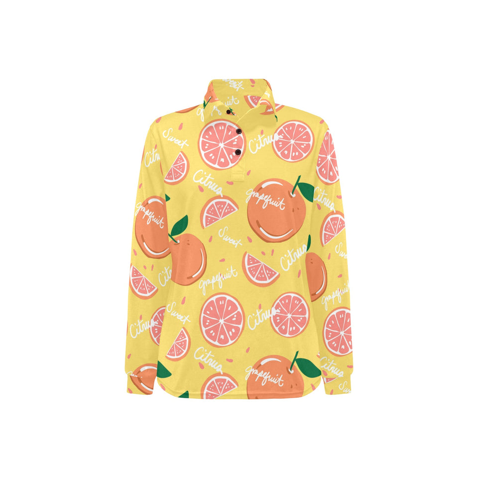Grapefruit yellow background Women's Long Sleeve Polo Shirt