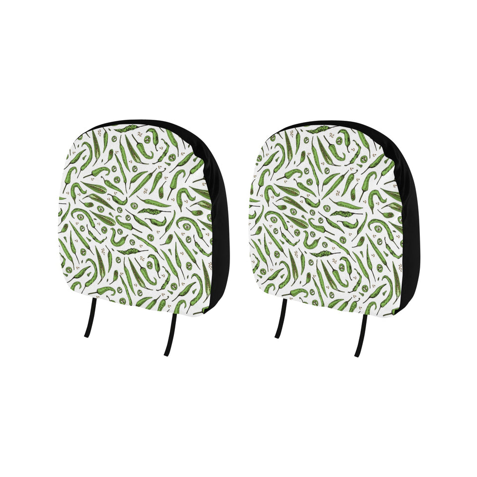 Hand drawn sketch style green Chili peppers patter Car Headrest Cover