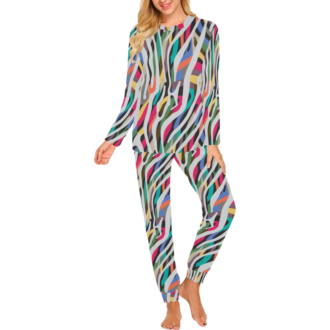 Colorful zebra skin pattern Women's All Over Print Pajama Set
