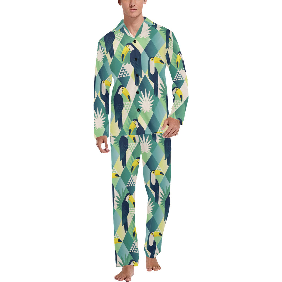 Toucan tropical leaves design pattern Men's Long Pajama Set