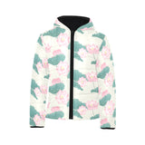Pink lotus waterlily leaves pattern Kids' Boys' Girls' Padded Hooded Jacket