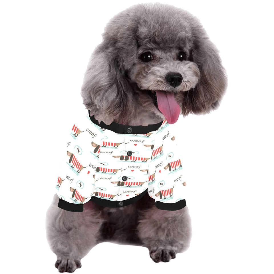 Cute dachshund bone pattern All Over Print Pet Dog Round Neck Fuzzy Shirt
