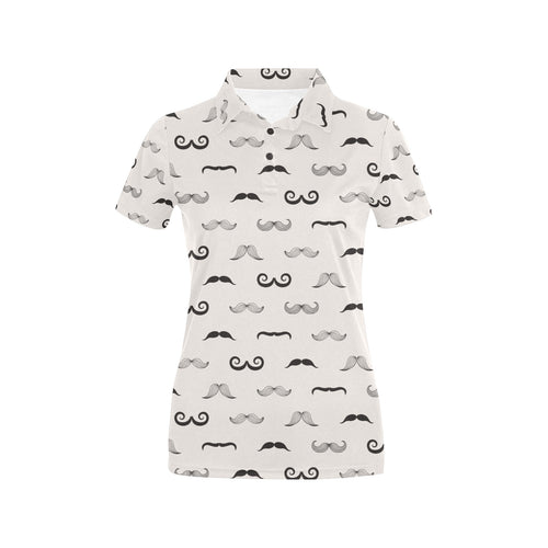 Mustache Beard Pattern Print Design 05 Women's All Over Print Polo Shirt