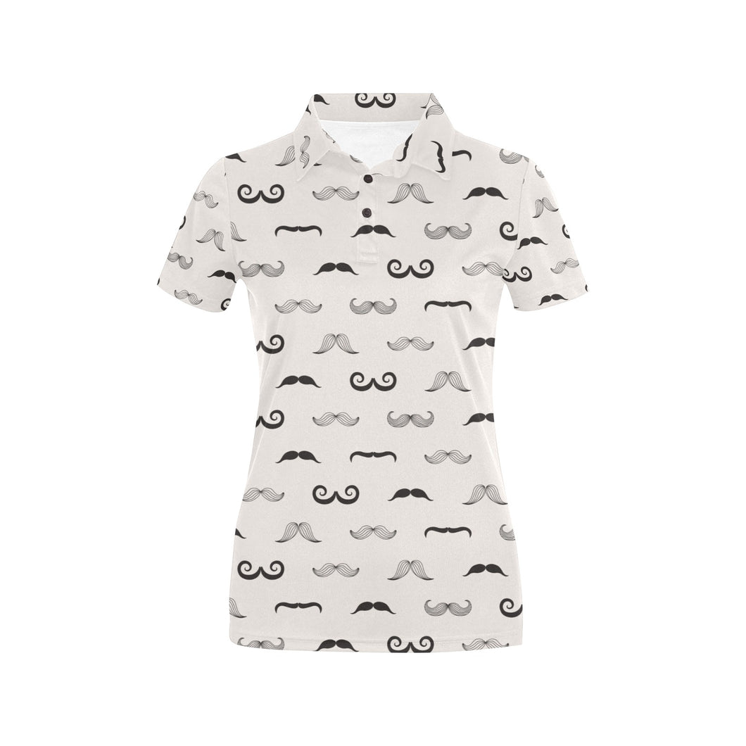 Mustache Beard Pattern Print Design 05 Women's All Over Print Polo Shirt