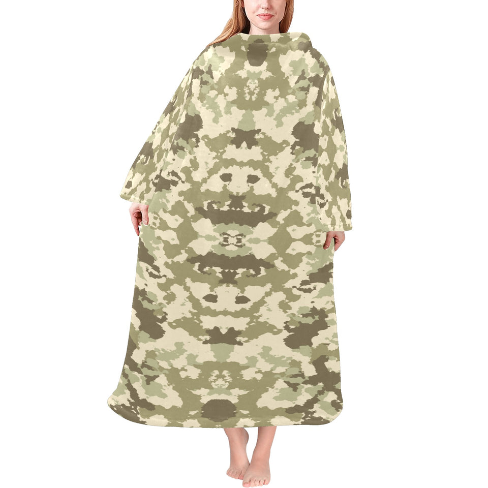 Light Green camouflage pattern Blanket Robe with Sleeves