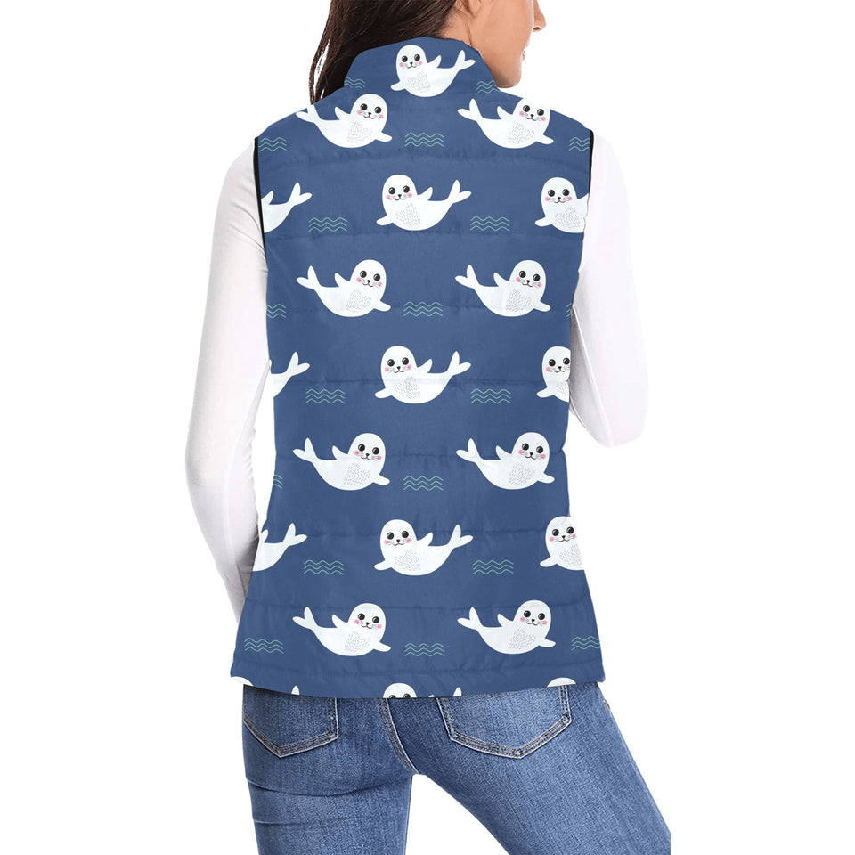 Cute white baby sea lion seal pattern Women's Padded Vest